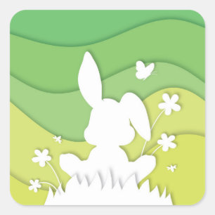 Osterhase 3er Cartoon Frühjahr Natur Quadratischer Aufkleber