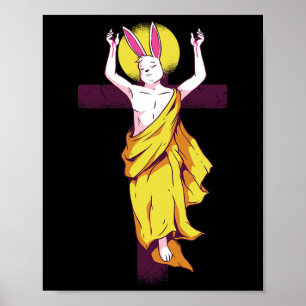 Osterhase am Kreuz mit Heiligenschein Poster