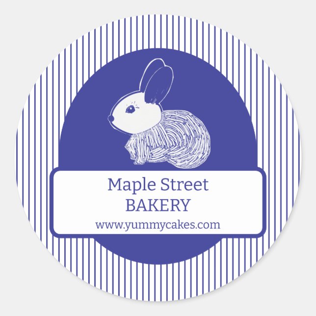 Osterhase auf blauem Streifen - Business-Label Runder Aufkleber (Vorderseite)