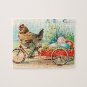 Osterhase auf einem Fahrrad reitendes Vintage-Oste Puzzle