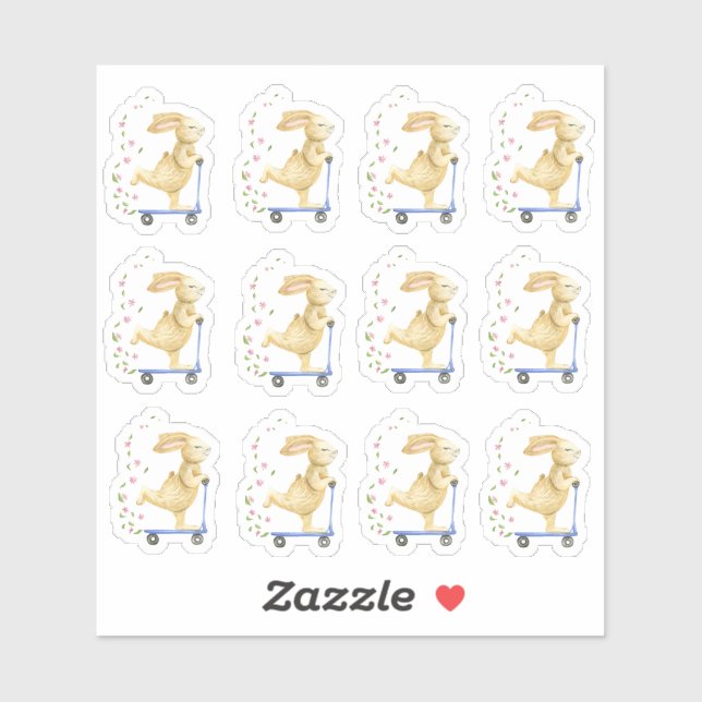 Osterhase auf einem Scooter Aufkleber (Blatt)