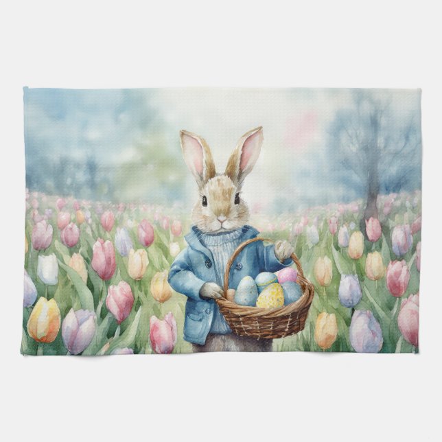 Osterhase auf einer Wiese Geschirrtuch (Horizontal)
