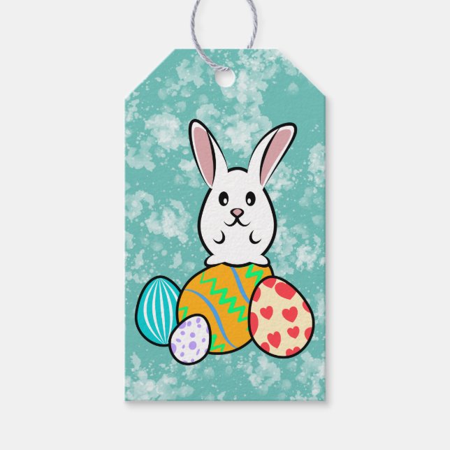 Osterhase auf Ostereiern Geschenkanhänger (Vorderseite)