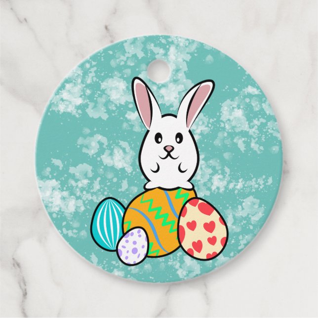 Osterhase auf Ostereiern Geschenkanhänger (Vorderseite)