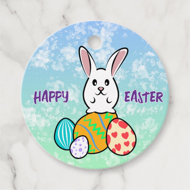 Osterhase auf Ostereiern Geschenkanhänger (Vorderseite)