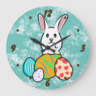 Osterhase auf Ostereiern Große Wanduhr