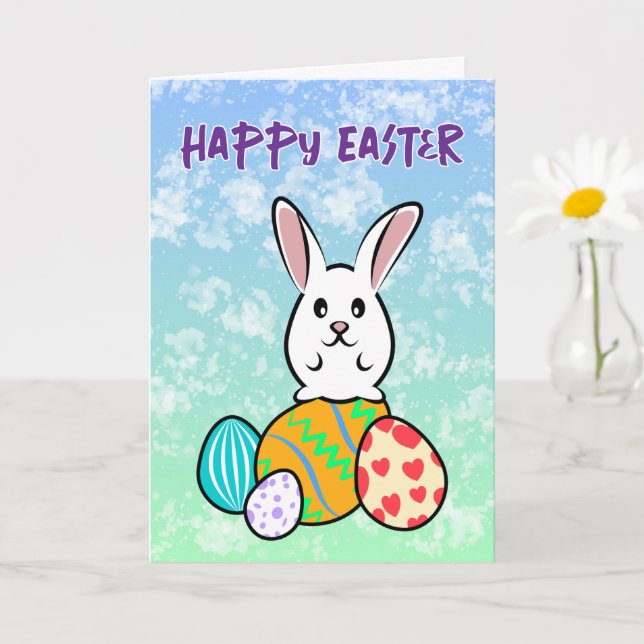 Osterhase auf Ostereiern Karte (Kleine Pflanze)