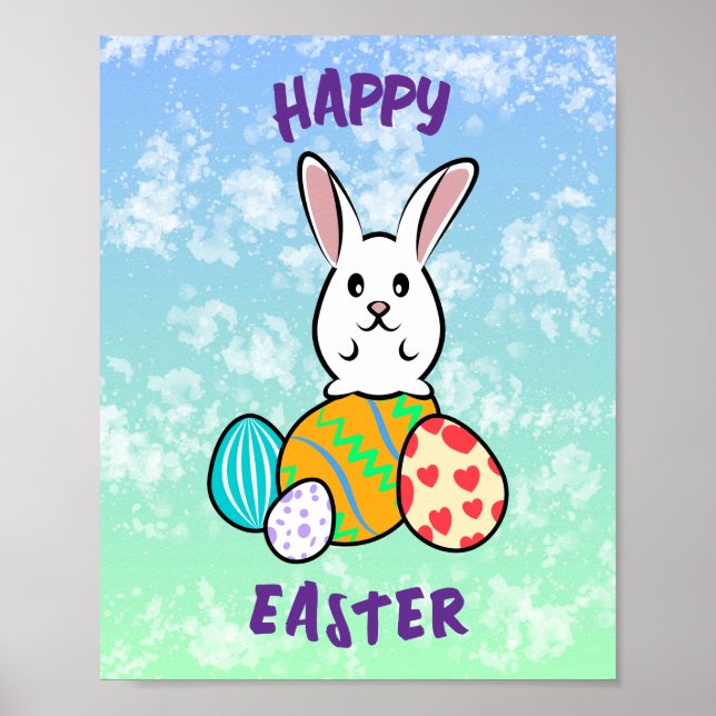 Osterhase auf Ostereiern Poster (Vorne)