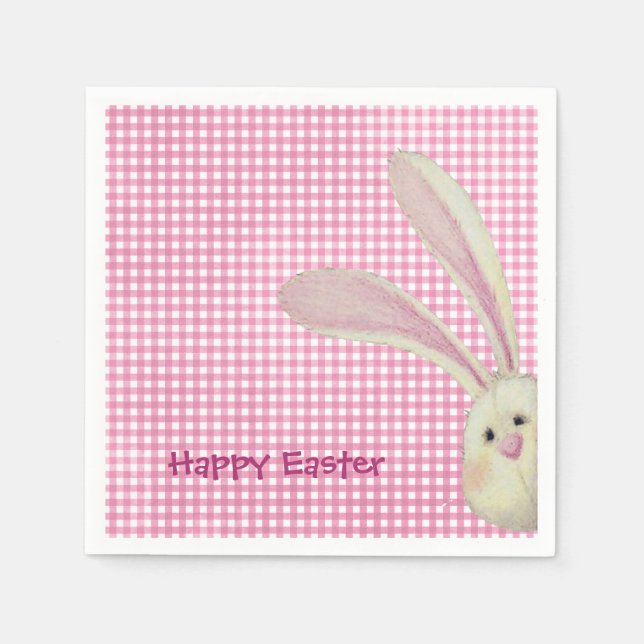 Osterhase auf Pink Gingham Serviette (Vorderseite)