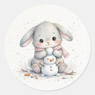 Osterhase baut einen Schneemann Weihnachten Runder Aufkleber