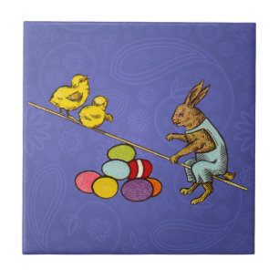 Osterhase bebrütet Eier Illustration Fliese