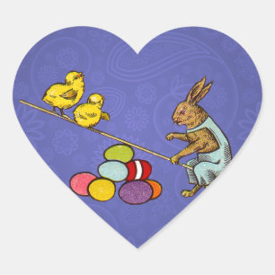 Osterhase bebrütet Eier Illustration Herz-Aufkleber