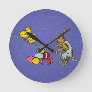 Osterhase bebrütet Eier Illustration Runde Wanduhr