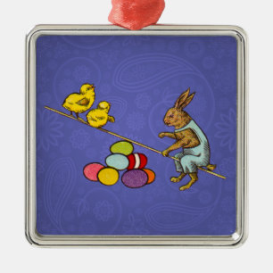 Osterhase bebrütet Eier Illustration Silbernes Ornament