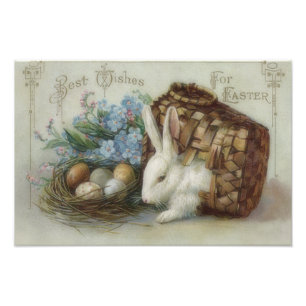 Osterhase Bemaltes gefärbtes Ei Korb Vergissmeinni Fotodruck