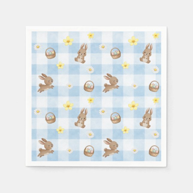 Osterhase Blau Gingham Serviette (Vorderseite)