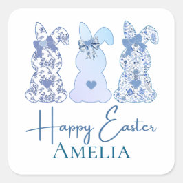 Osterhase Blauer Blütenbock Personalisiert Quadratischer Aufkleber