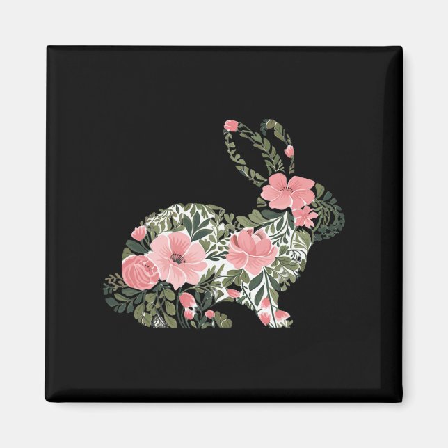 Osterhase Blühende Frühlingskaninchen Niedlich Bun Magnet (Vorne)