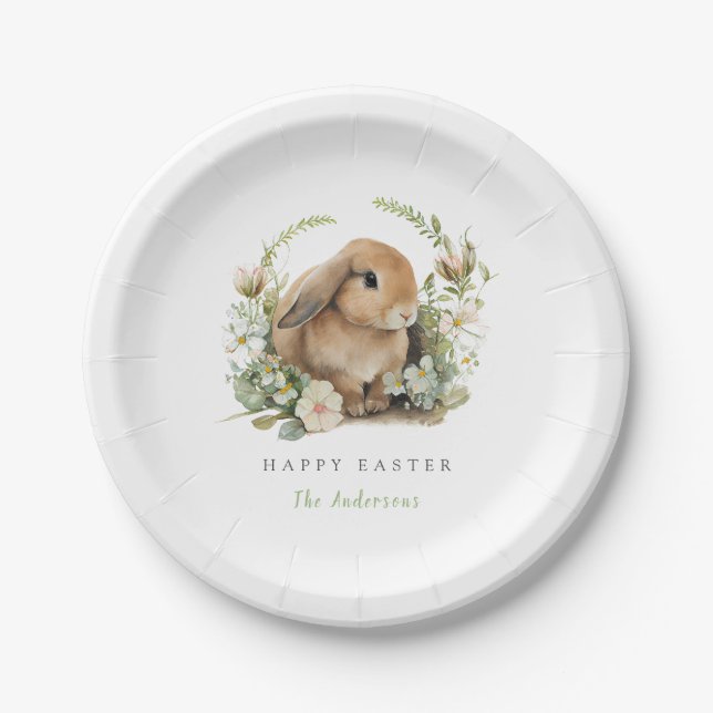 Osterhase-Blumen-Papierplatten Pappteller (Vorderseite)