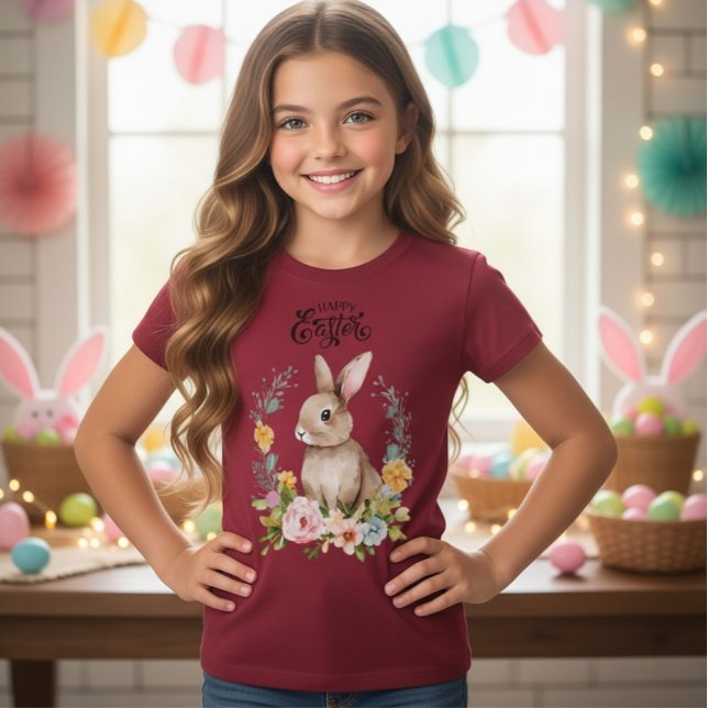 Osterhase-Blumenkranz Mädchen T-Shirt (Von Creator hochgeladen)