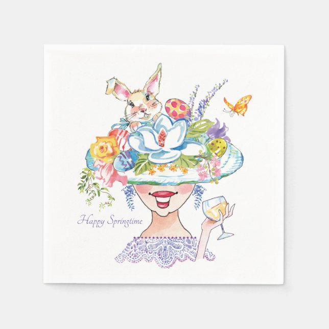 Osterhase Bonnet Hübsche Lady Napkins Serviette (Vorderseite)