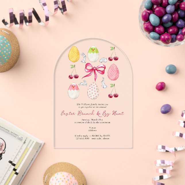 Osterhase Brunch Egg Hunt Cherry Coquette Bow Acryleinladungen (Insitu (Feier))