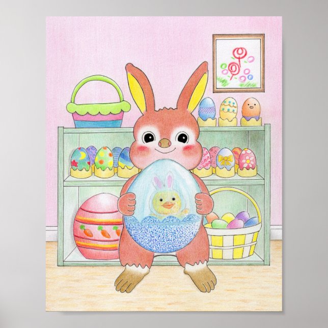 Osterhase Bunte Eier Süße Kinder Poster (Vorne)