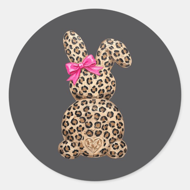 Osterhase Coquette Schleife Leopard Runder Aufkleber (Vorderseite)