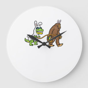 Osterhase Dino Bigfoot Sasquatch Trex Männer Junge Große Wanduhr