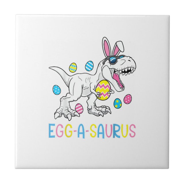 Osterhase Dinosaurier Ei A Saurus TRex Kinder Jung Fliese (Vorderseite)