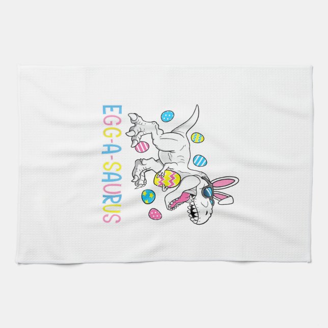 Osterhase Dinosaurier Ei A Saurus TRex Kinder Jung Geschirrtuch (Horizontal)