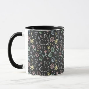 Osterhase-Doodle-Muster auf Schultafel Tasse