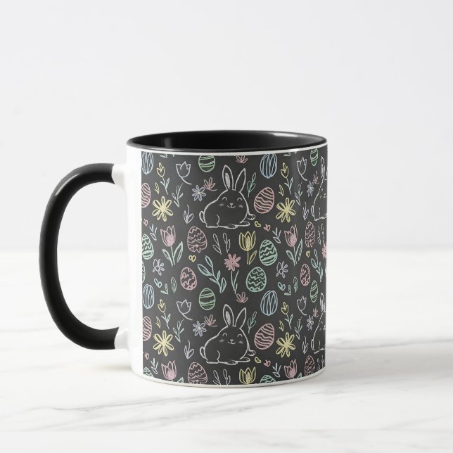 Osterhase-Doodle-Muster auf Schultafel Tasse (Links)