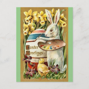 Osterhase-Ei-Künstler-Postkarte im Vintage-Stil Postkarte