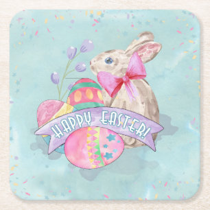 Osterhase, Eier und Confetti ID377 Rechteckiger Pappuntersetzer