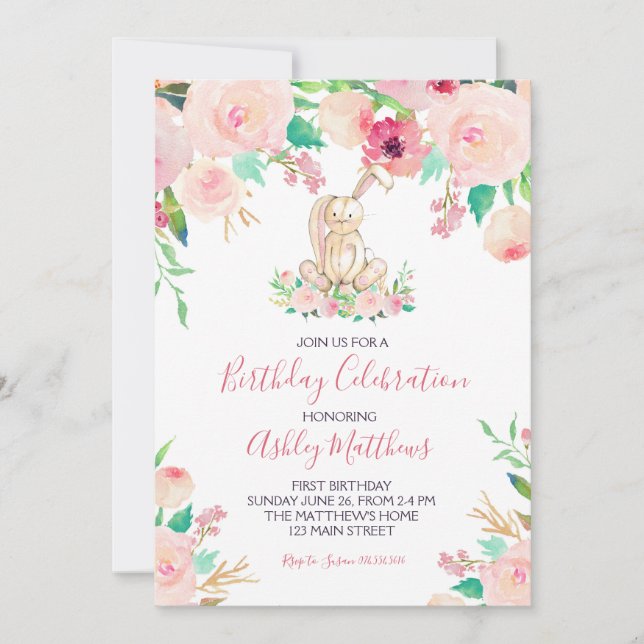 Osterhase Erster Geburtstag, sonniges Einladung (Vorderseite)