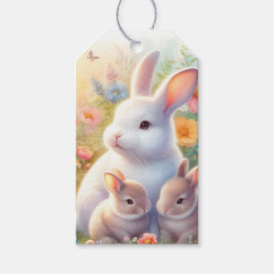 Osterhase-Familie im Blumen-Garten Geschenkanhänger