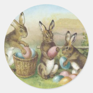 Osterhase Farbige Bemalte Eier Feld Runder Aufkleber