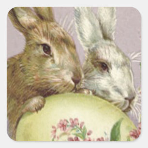 Osterhase Farbige Bemalte Eier Rosa Blume Quadratischer Aufkleber