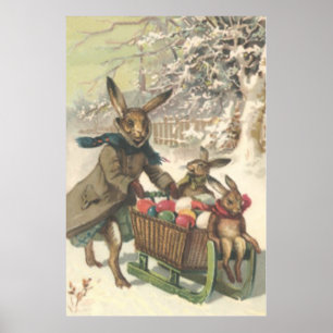 Osterhase Farbige Bemalte Eierschlitten Schnee Poster