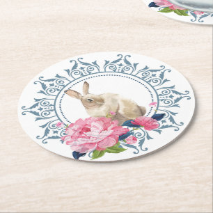 Osterhase Florales Design Runder Pappuntersetzer