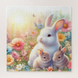 Osterhase Frühling Familie Blumen Garten Puzzle
