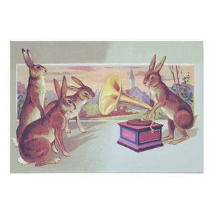 Osterhase Grammophon Plattenspieler Fotodruck