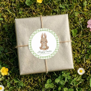 Osterhase Grün Aquarell Gingham Runder Aufkleber