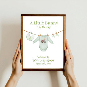 Osterhase Grüne Wäscheleine Babyparty Willkommen Poster