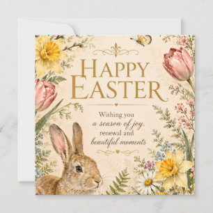 Osterhase Gruß Gartenblumen im Vintage-Stil Dankeskarte