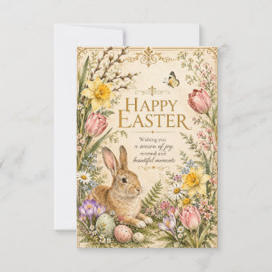 Osterhase Gruß Gartenblumen im Vintage-Stil Dankeskarte