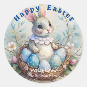 Osterhase Hase Blumen Eier. Vintage Runder Aufkleber