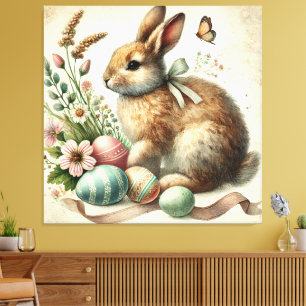 Osterhase Hase Ei Wasserfarbe Vintage Leinwanddruck