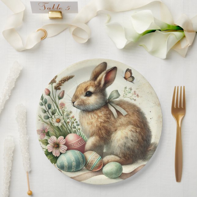 Osterhase Hase Ei Wasserfarbe Vintage Pappteller (Hochzeit)